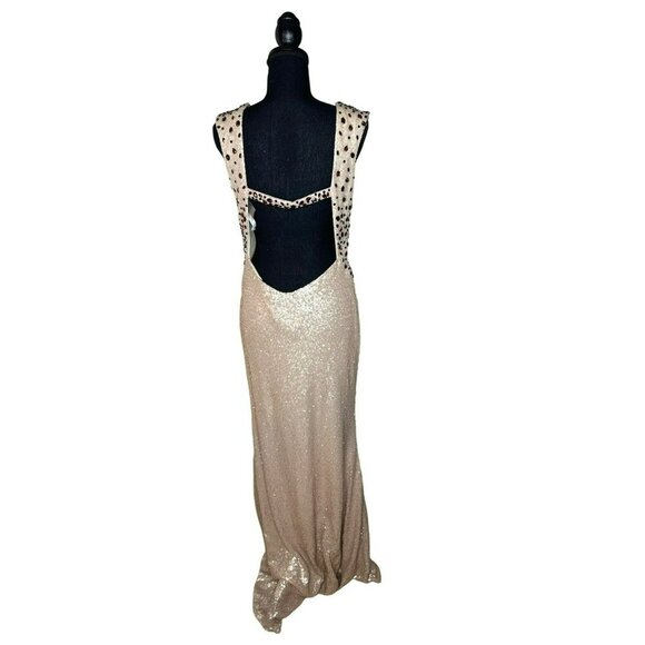 Lux Gal Women's 10 All Over Sequin and Beaded Straps Long Formal Gown - Picture 2 of 7